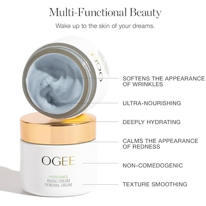 OGEE INDIGO DREAM RENEWAL CREAM FACE MOISTURIZER - HYDRATING FACE CREAM WITH HYALURONIC ACID & CERAMIDES - ORGANIC INGREDIENTS, CRUELTY-FREE & MADE IN USA - Image 3